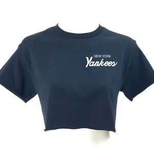 NEW YORK YANKEES Double Script Retro Logo MLB "Cropped" Crop Top Baseball Tee